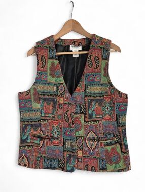 Serengeti Multicolored Tapestry 3-Button Abstract Patterned Vest Size Large